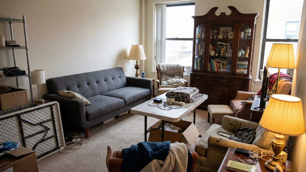 Không gian phòng khách cũ bố trí thiếu hợp lý gây cảm giác chật và thiếu điểm nhấn