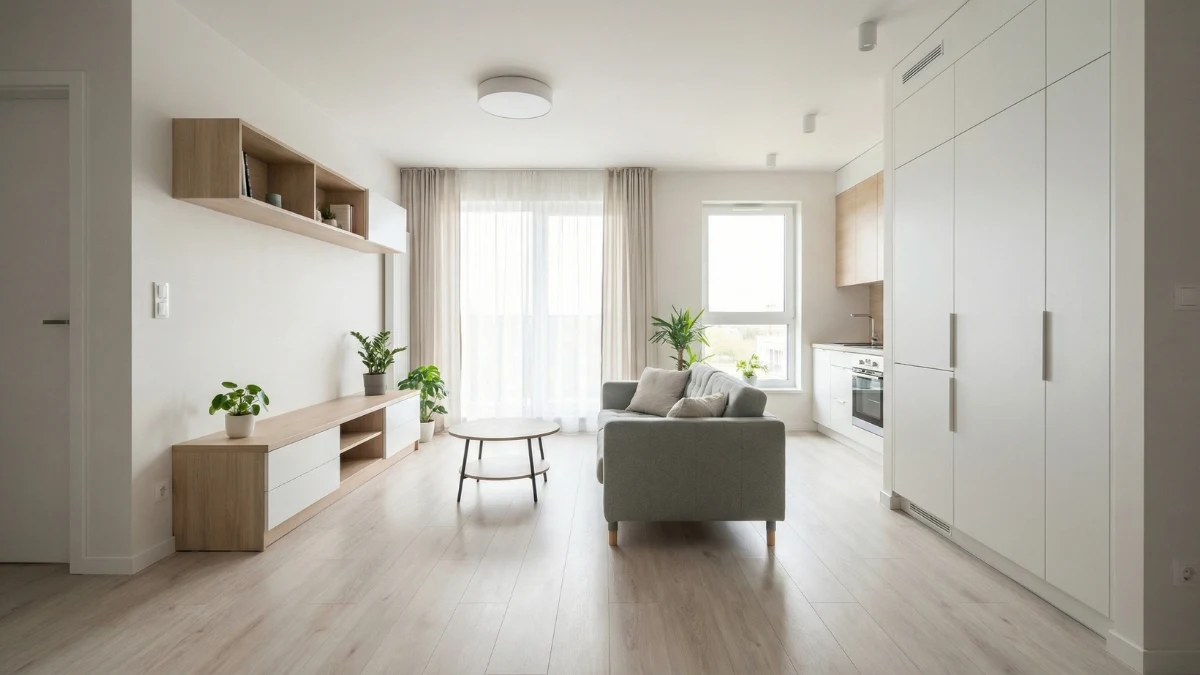 nội thất gỗ công nghiệp MDF trong căn hộ chung cư hiện đại tối giản