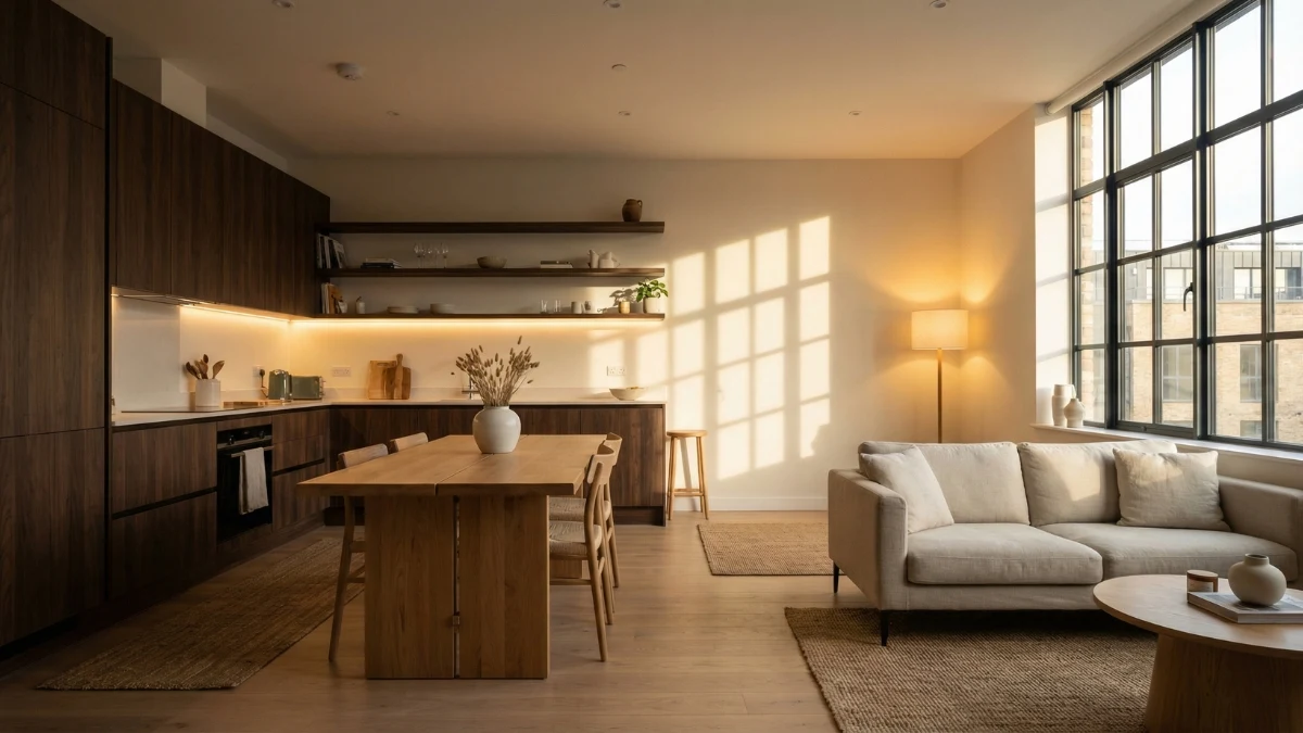 kết hợp gỗ công nghiệp vs gỗ tự nhiên trong thiết kế nội thất chung cư hiện đại
