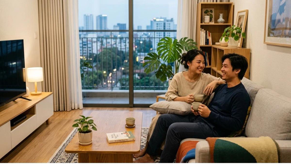 gia đình Việt Nam trong không gian nội thất hiện đại chung cư