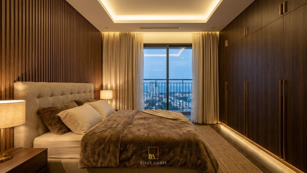 nội thất phòng ngủ master căn hộ Đà Nẵng hiện đại tone ấm
