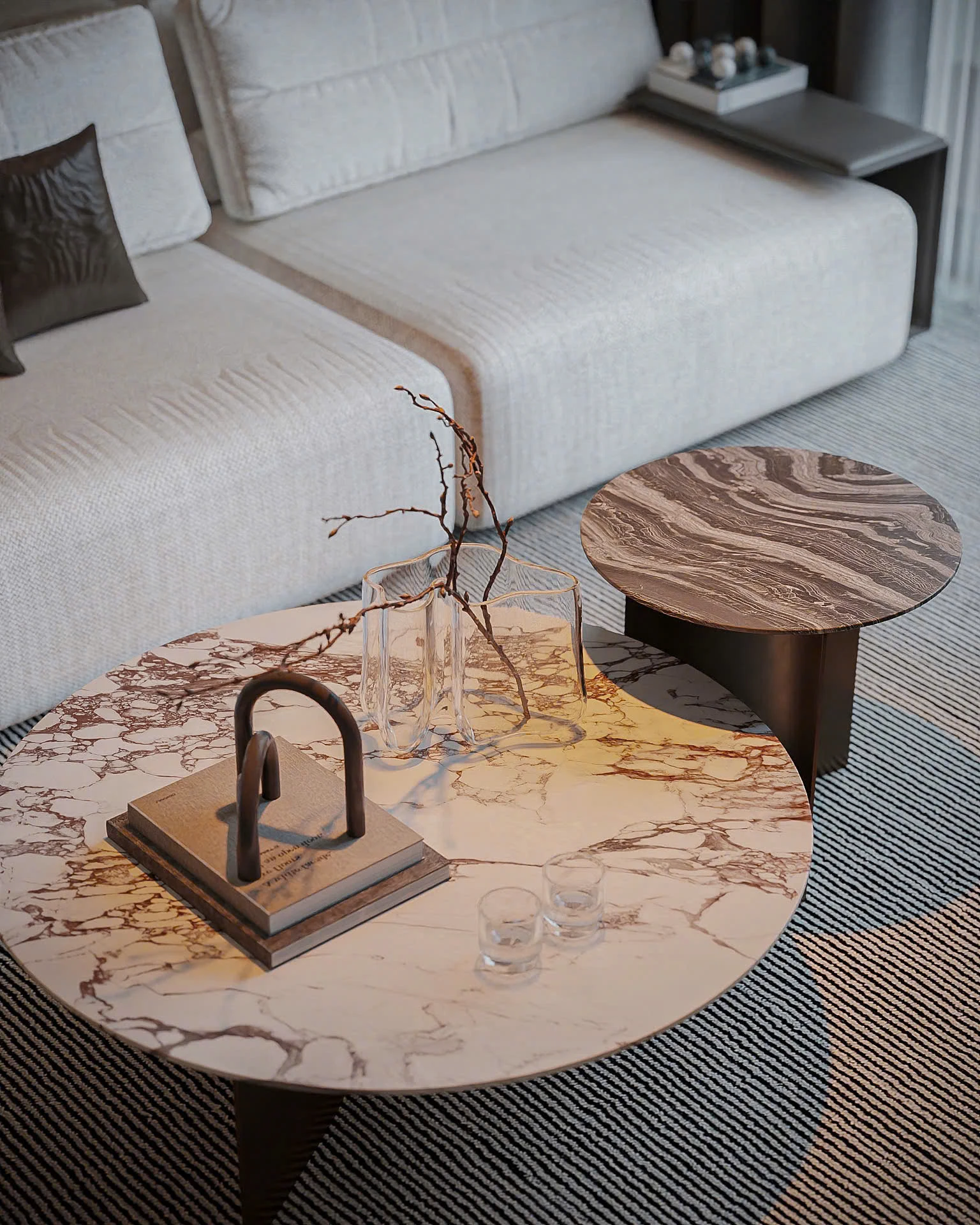 bàn trà đá và decor phòng khách nội thất Sun Cosmo Residence
