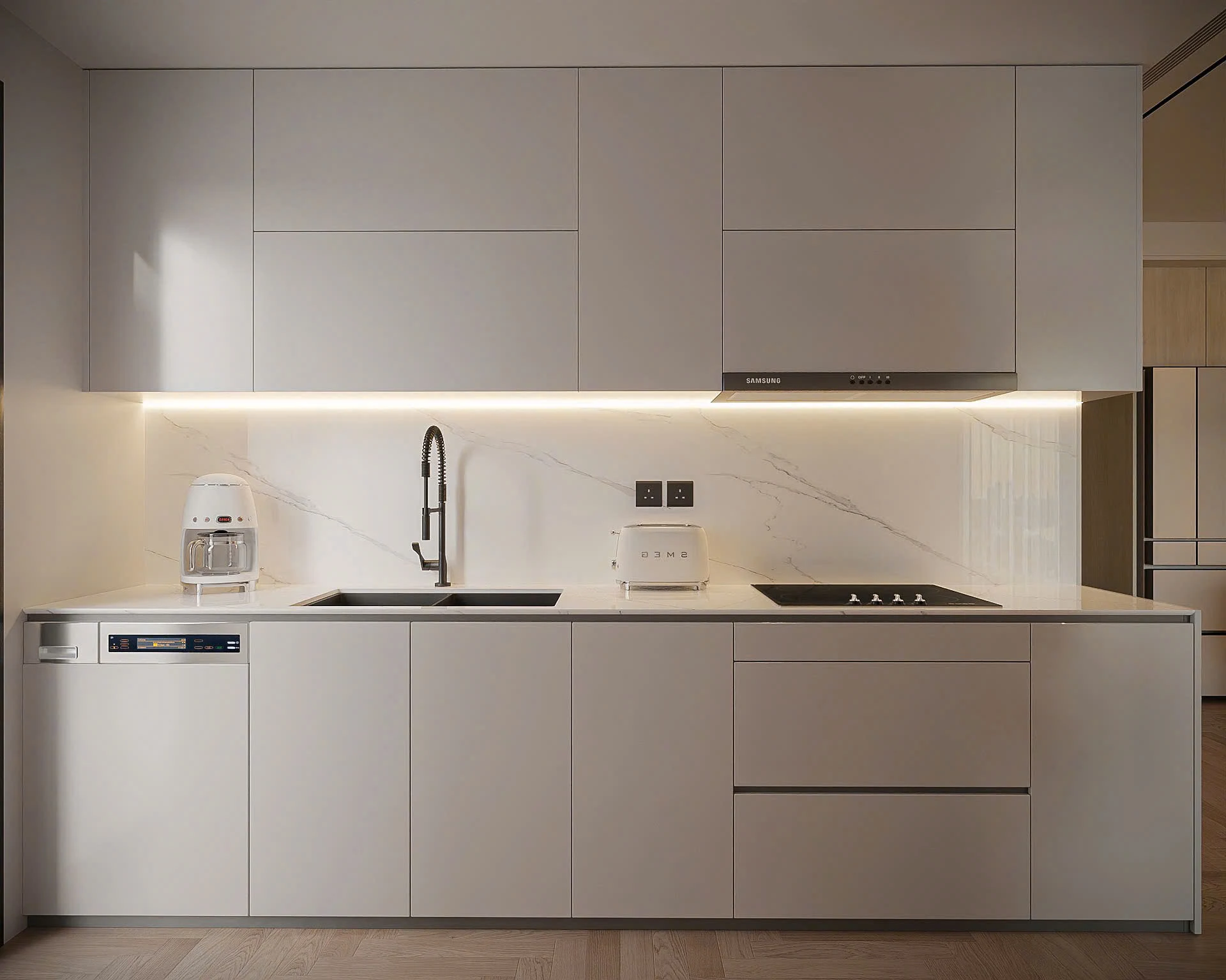 khu bếp căn hộ Sun Cosmo Residence thiết kế tối giản hiện đại