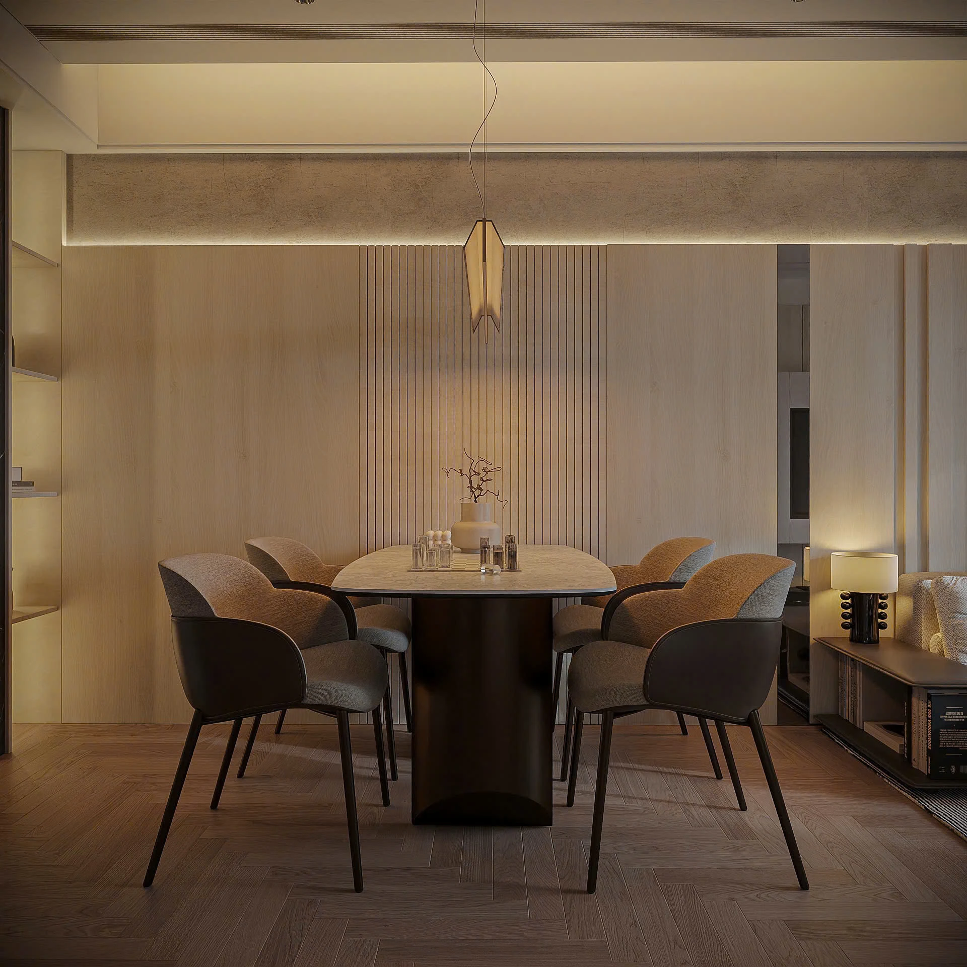 không gian bàn ăn Sun Cosmo Residence phong cách Warm Minimalism