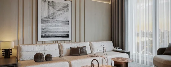 hoàn thiện nội thất căn hộ Sun Cosmo phòng khách view thoáng