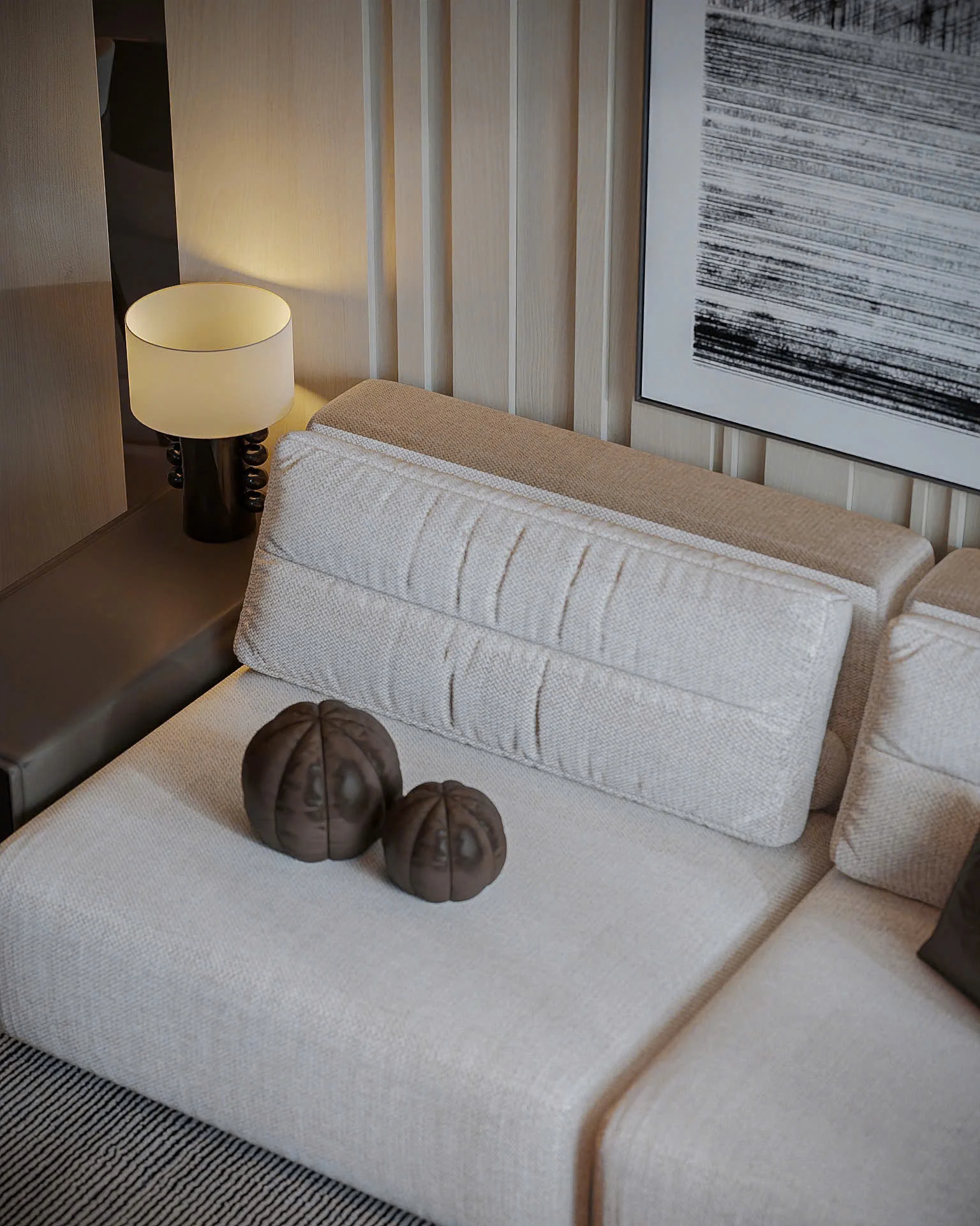 chi tiết sofa phòng khách căn hộ Sun Cosmo Residence Đà Nẵng